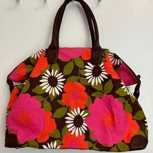 Tepper Jackson large canvas duffle tote pink orange brown mod floral